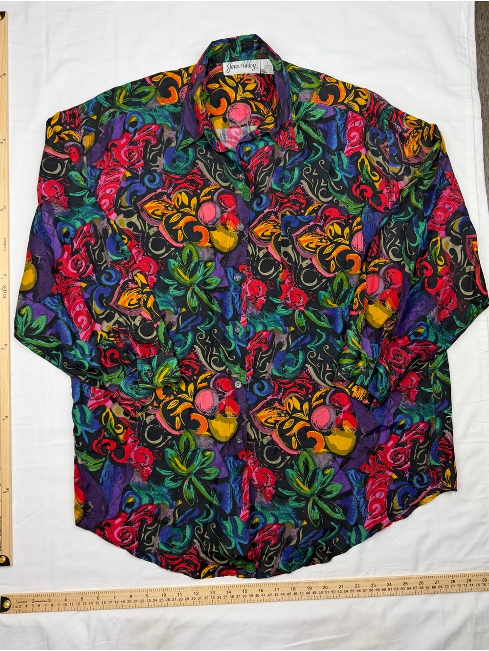 Jane Ashley Multicolor Floral Silk Button-Up